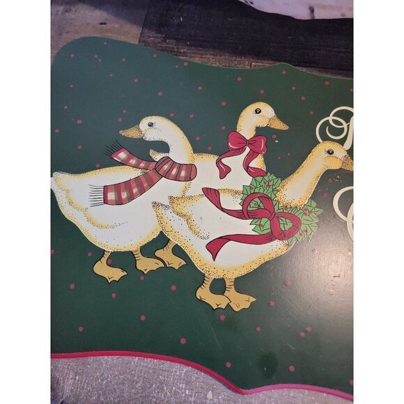 Wooden Merry Christmas goose duck mistletoe bow sign Decor Xmas figure - Picture 4 of 6